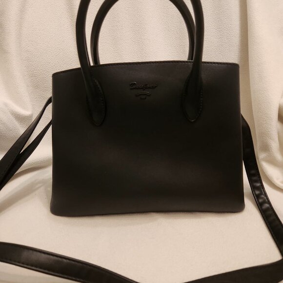Black handbag with detachable strap - lots of zippered compartments & pockets - Picture 3 of 6